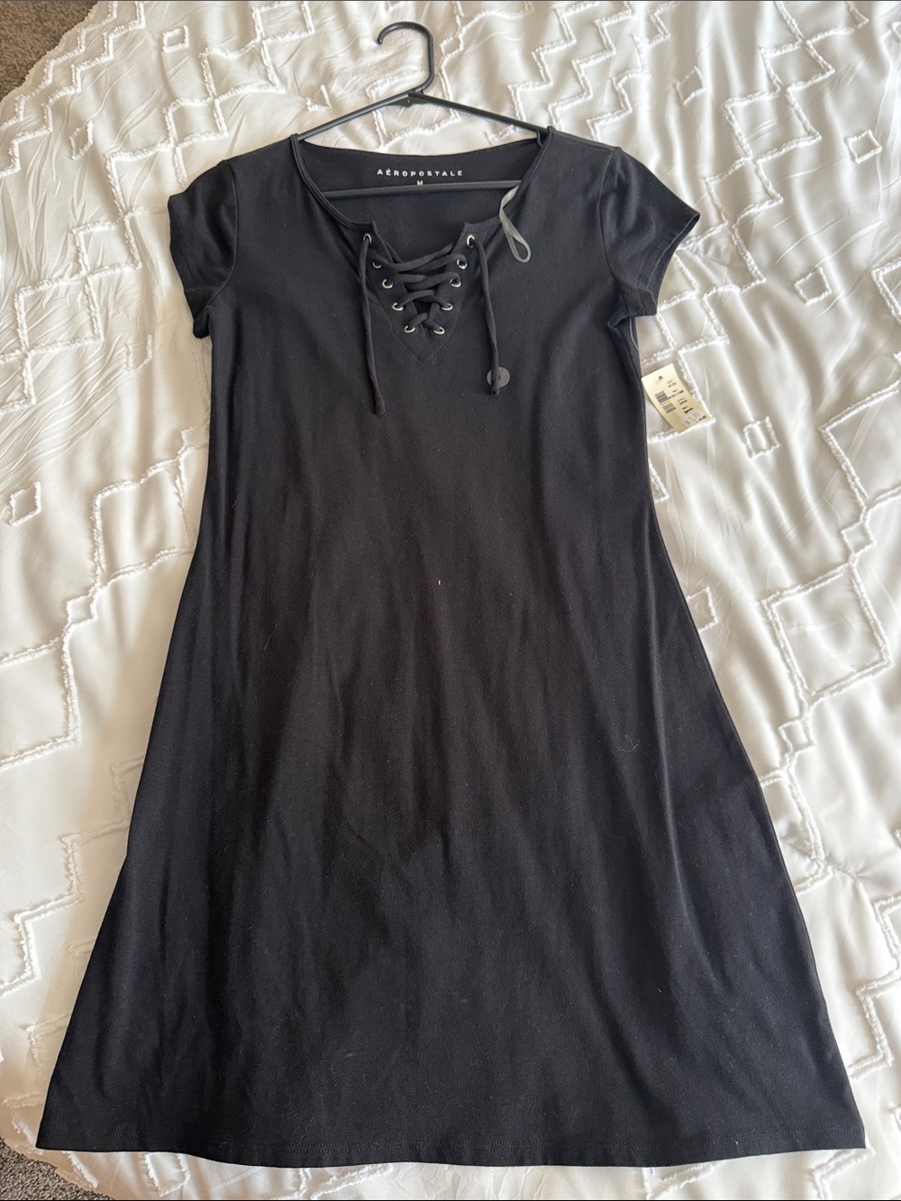 Aeropostale Black Lace-Up Short Sleeve A-Line Dress